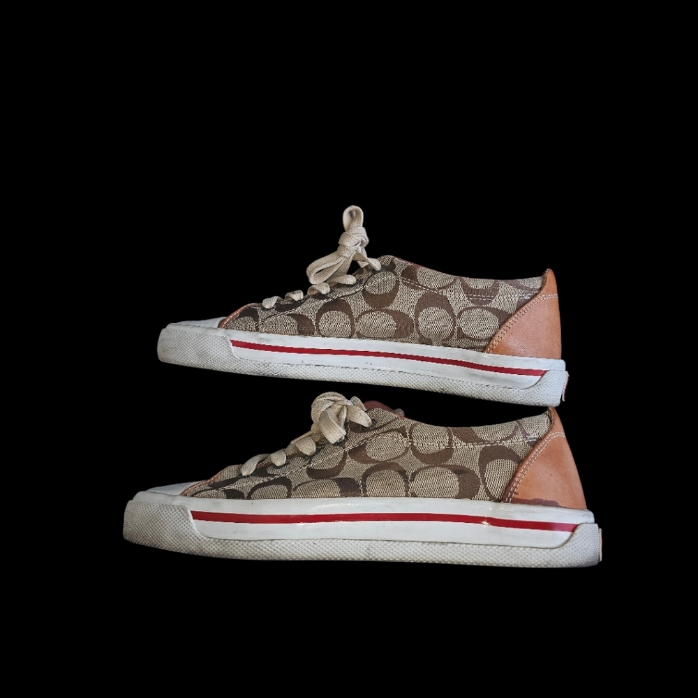Coach Tan and Brown Signature Canvas Sneakers - Picture 2 of 12